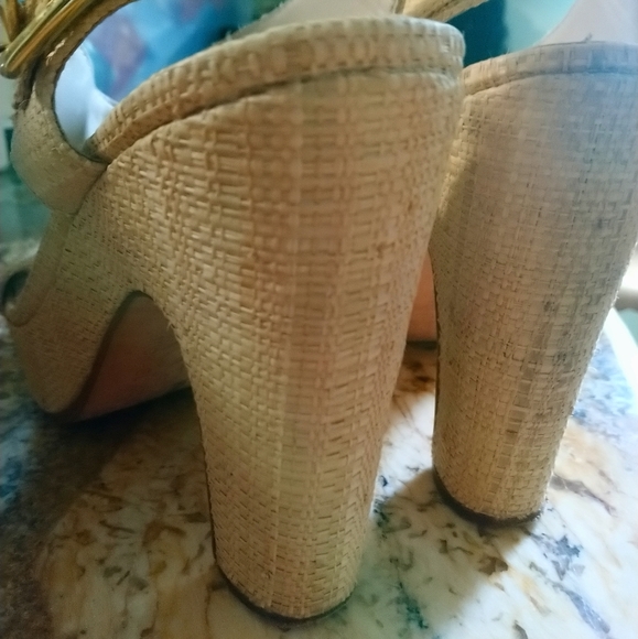 Chunky Heel Raffia Sandals - Picture 3 of 5
